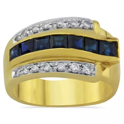 Sapphire Diamond Ring Hand Ring in 18k Yellow Gold 1.5 Ctw
