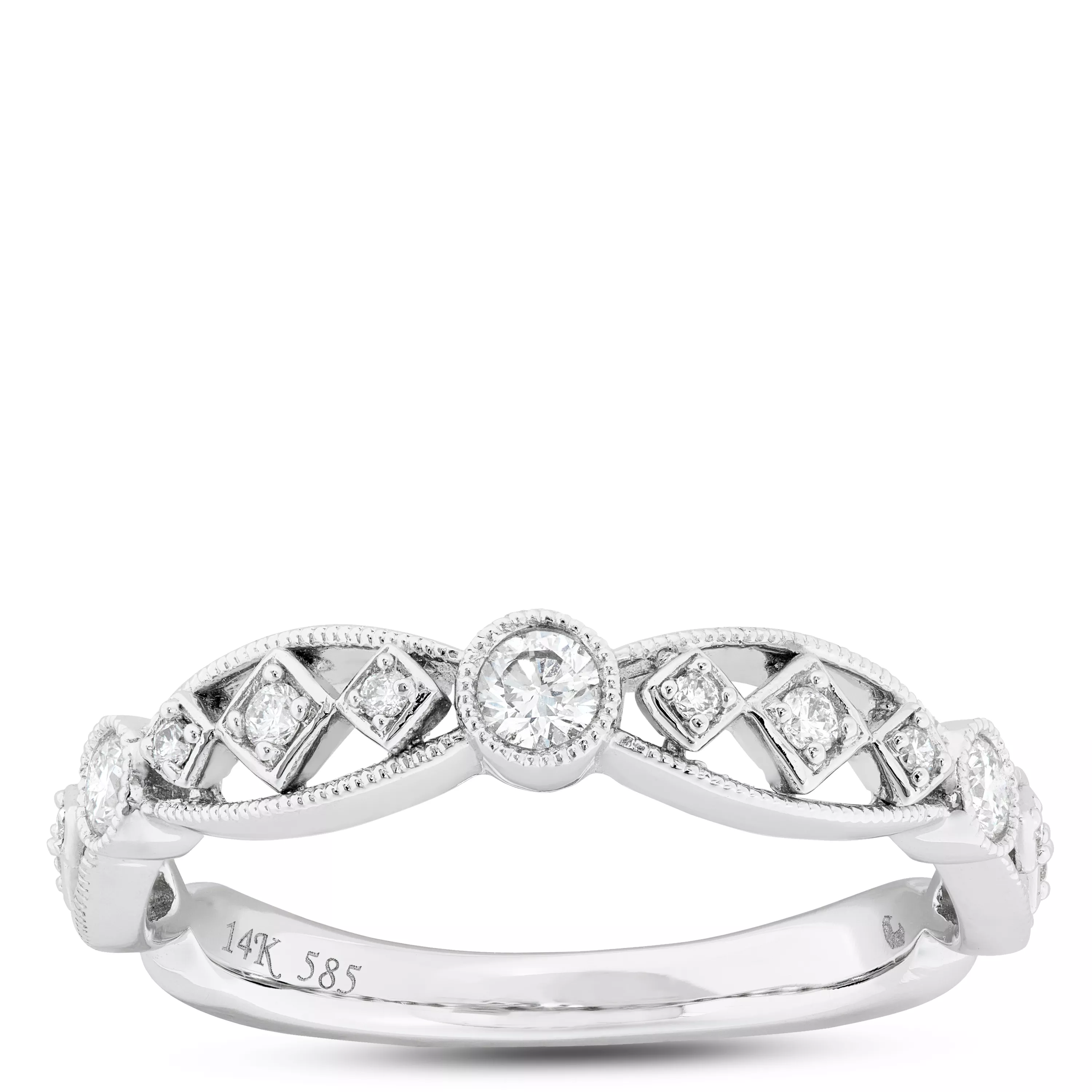 Scalloped Diamond Band, 14K White Gold
