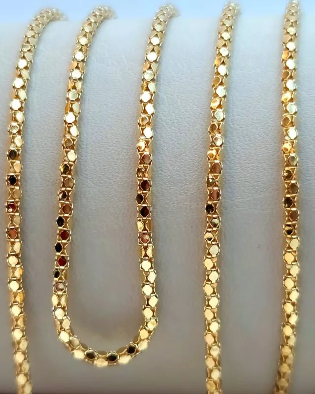 Solid 14K Gold Ball and Bead Rounded Box Chain Necklace 2mm 16-23.75 inch Length