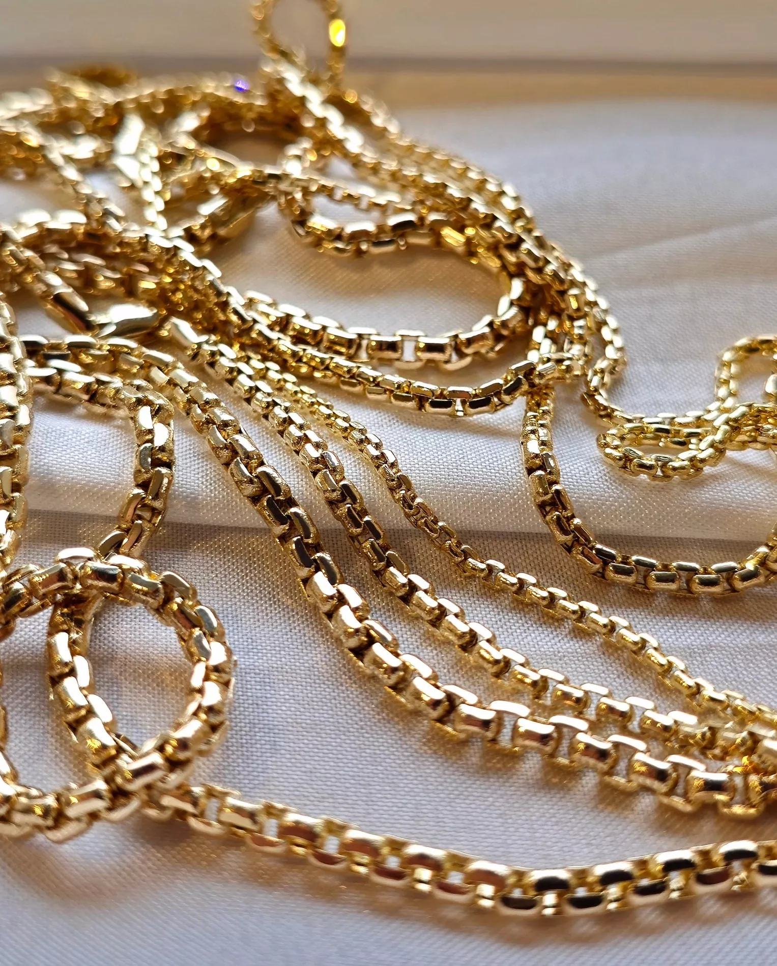 Solid 14K Gold Box Chain Necklace 2mm-3.5mm 16-26 inch Length