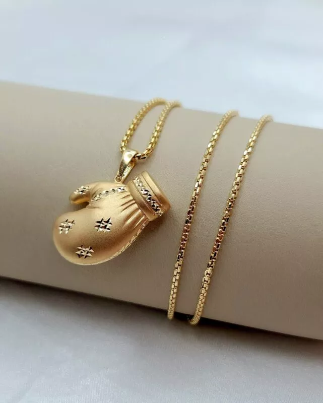 Solid 14K Gold Boxing Gloves Pendant Charm Necklace