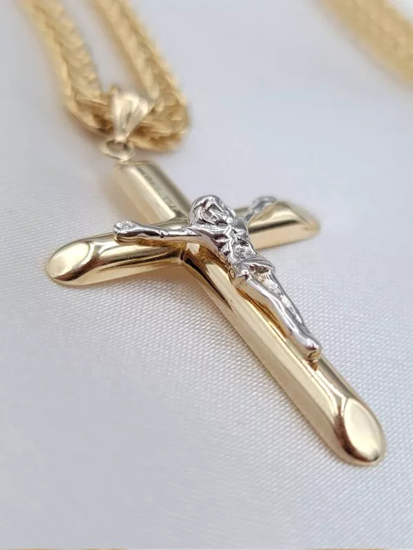 Solid 14K Gold Cross Pendant Necklace with Franco Chain 21.5 inch Length
