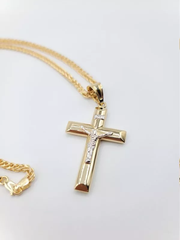 Solid 14K Gold Cross Pendant Necklace with Franco Chain 3mm Thick