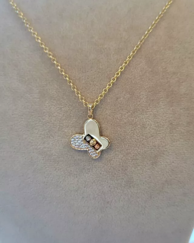 Solid 14K Gold Diamond cut Butterfly Pendant Necklace