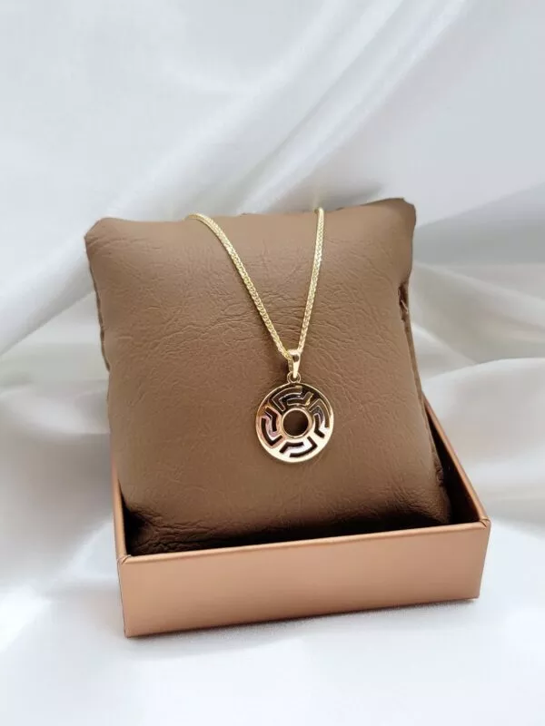 Solid 14K Gold Round Dimond Cut Moon-Sun Pendant Necklace