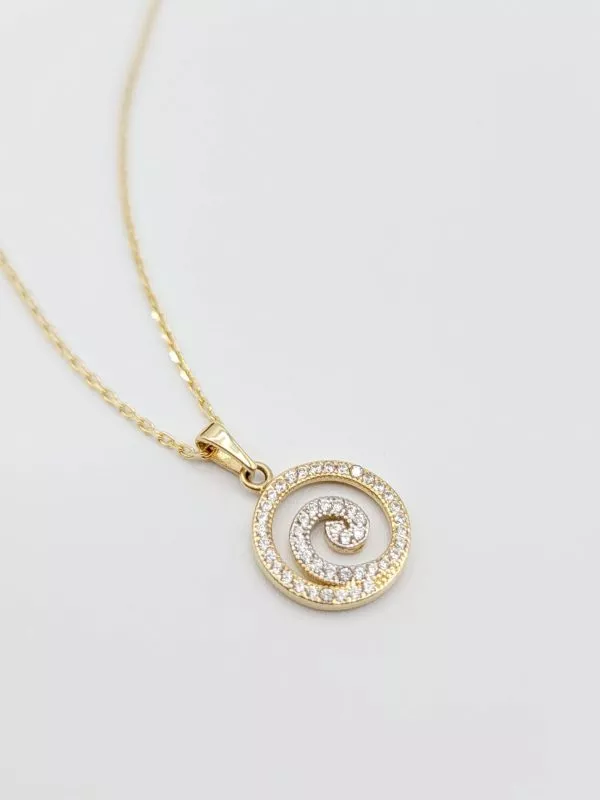 Solid 14K Gold Sunstone Necklace: Diamond Cut Zirconia Pendant