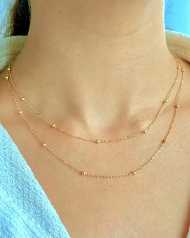 Solid 18K Gold Bead Chain Necklace Dainty Bobble Cable Chain