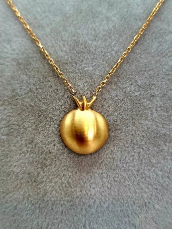 Solid 18K Gold Pomegranate Pendant Necklace with Cable Chain 16.5 inch Length