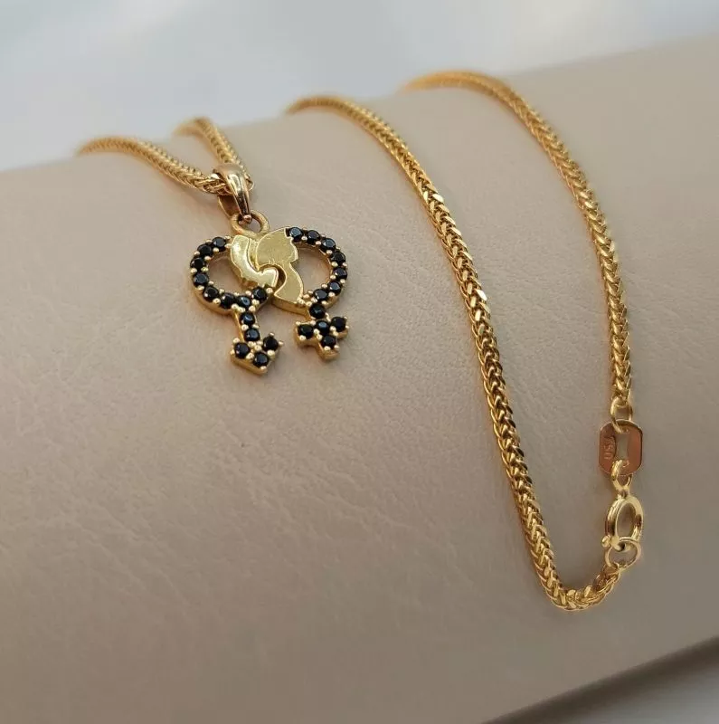 Solid 18K Gold Transgender Symbol Necklac with Franco Chain 19.75 inch Length