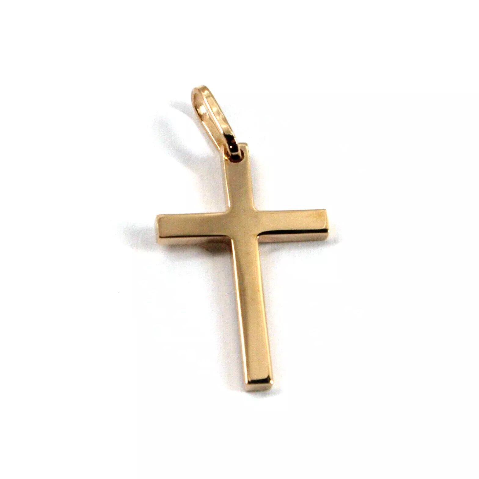 Solid 18k rose gold Cross 23x16mm, squared, smooth, 2.5mm thick, Made in Italy