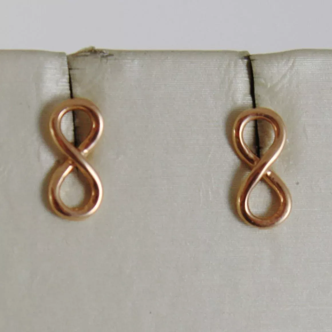 SOLID 18K ROSE GOLD EARRINGS WITH MINI INFINITY SYMBOL, INFINITE, MADE IN ITALY