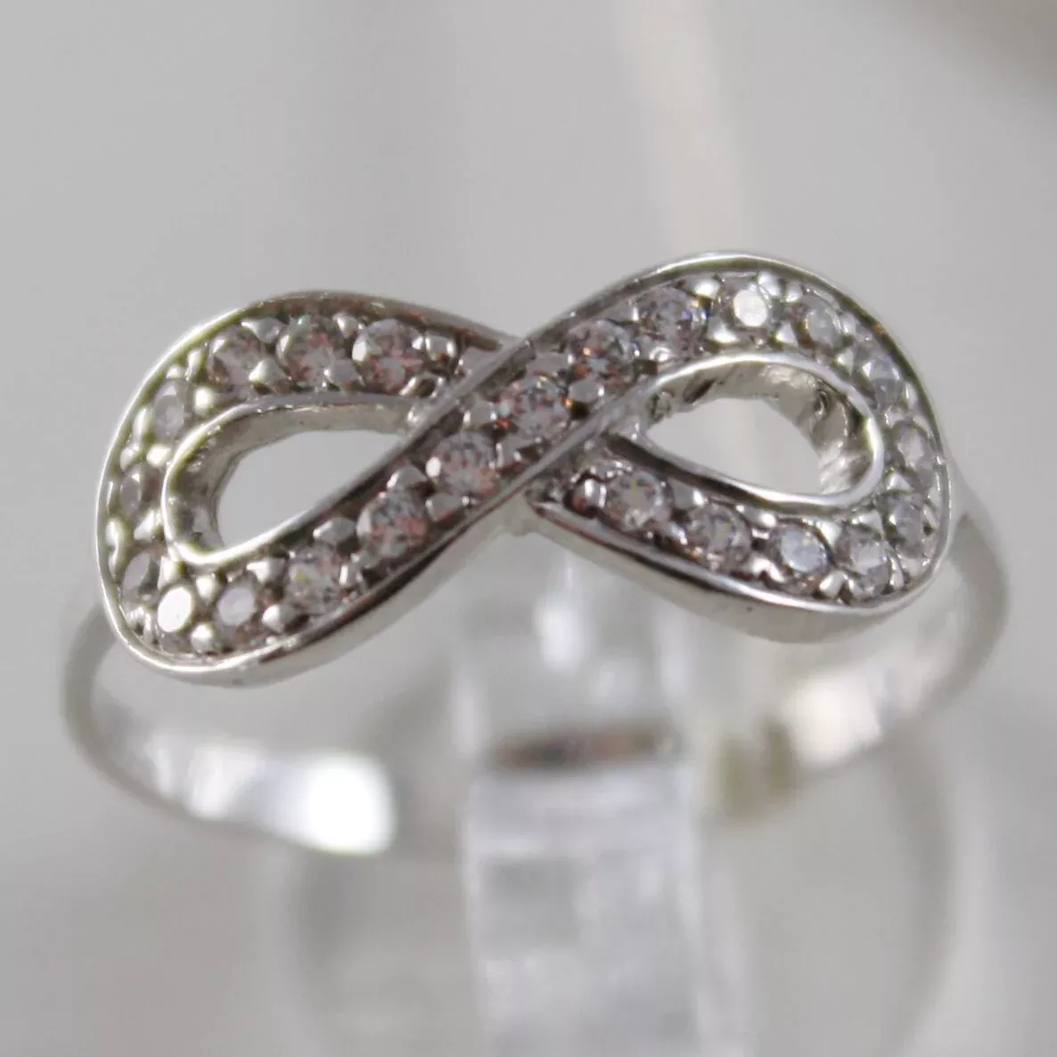 SOLID 18K WHITE GOLD BAND INFINITE RING LUMINOUS ENDLESS INFINITY MADE IN ITALY