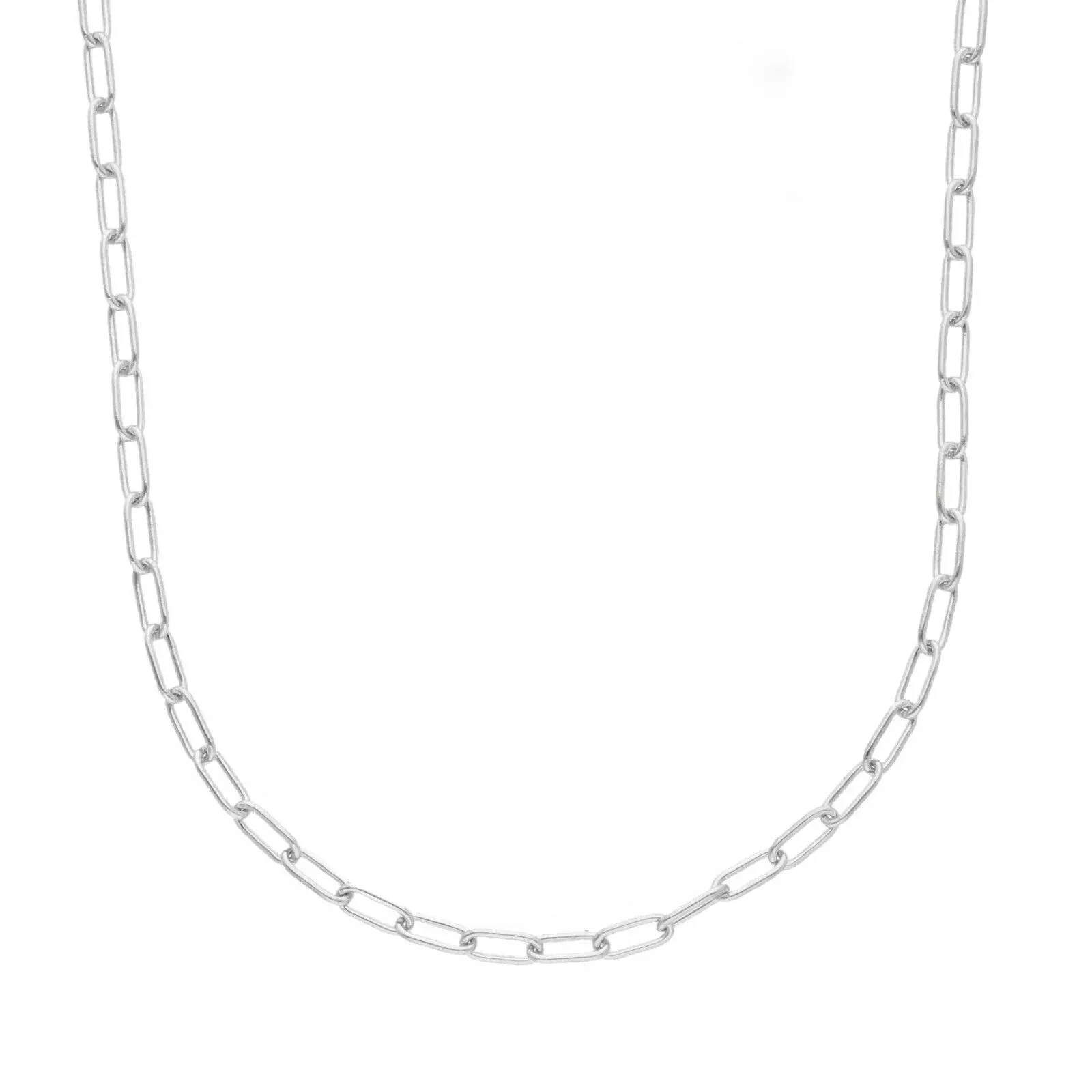 solid 18k white gold chain rounded tube oval paper clip 2x5mm link 16" 40cm