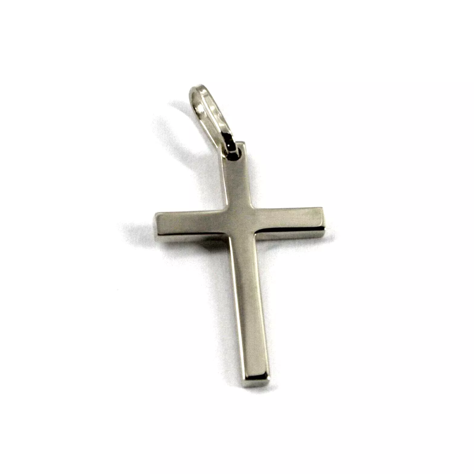 Solid 18k white gold Cross 23x16mm, squared, smooth, 2.5mm thick, Made in Italy