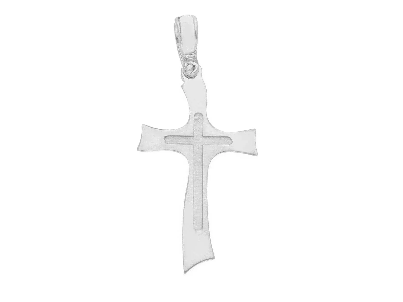Solid 18k white gold flat cross very luster, satin in the center made in Italy