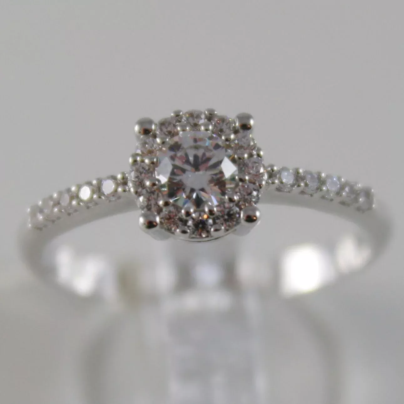 SOLID 18K WHITE SOLITAIRE ROSE FLOWER GOLD RING LUMINOUS BRIGHT, MADE IN ITALY