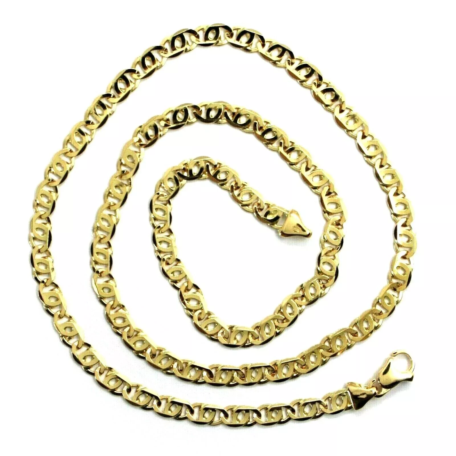 SOLID 18K YELLOW GOLD CHAIN BIG TIGER EYE INFINITY FLAT LINKS 4.5 mm, 24", 60cm