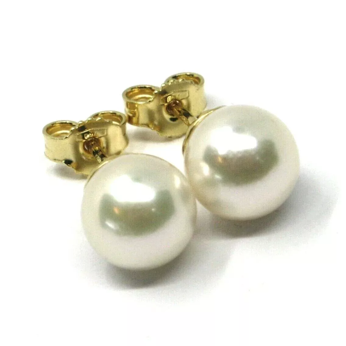 SOLID 18K YELLOW GOLD STUDS EARRINGS, SALTWATER AKOYA PEARLS, DIAMETER 8.5/9 MM