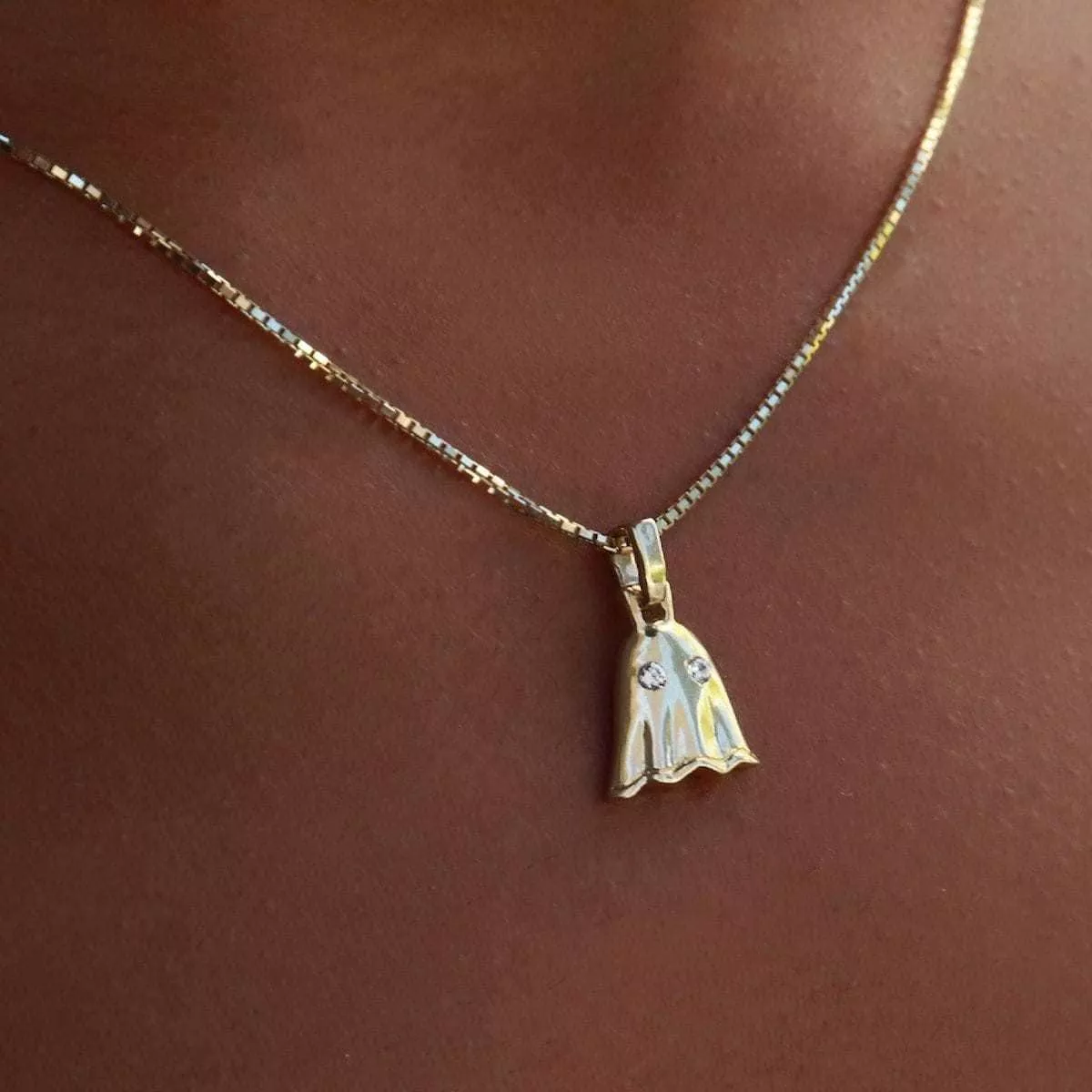 Solid Gold Micro Ghost Pendant