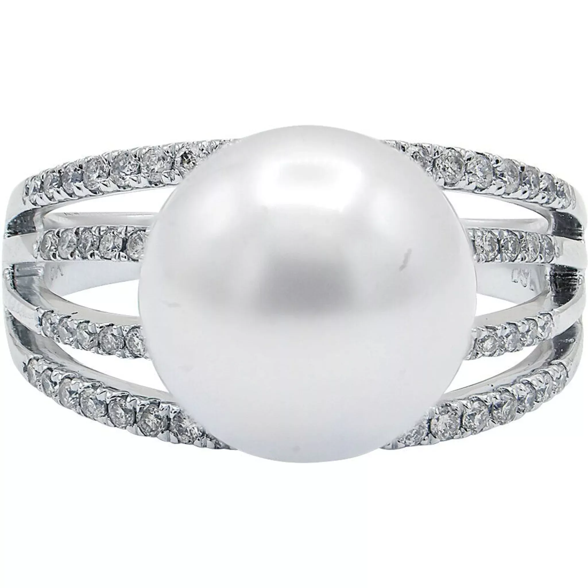 Split Shank Diamond and Pearl Ring