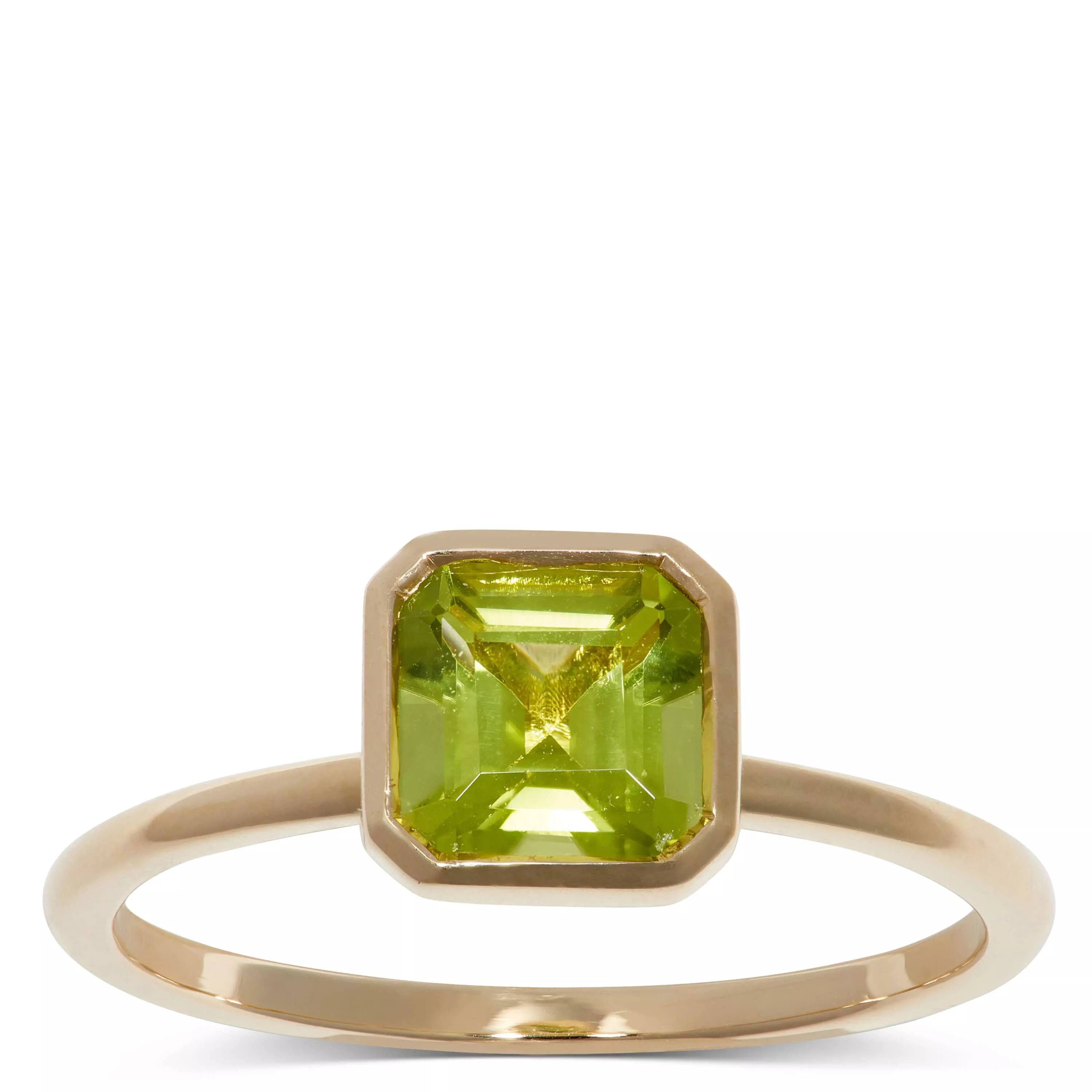 Square Bezel Set Peridot Ring, 14K