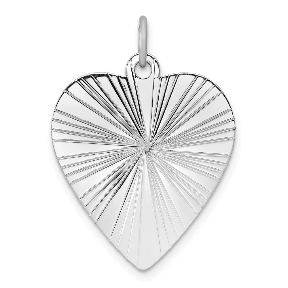 SS Rh-plt Engraveable Heart Polished Front/Satin Back Disc Charm