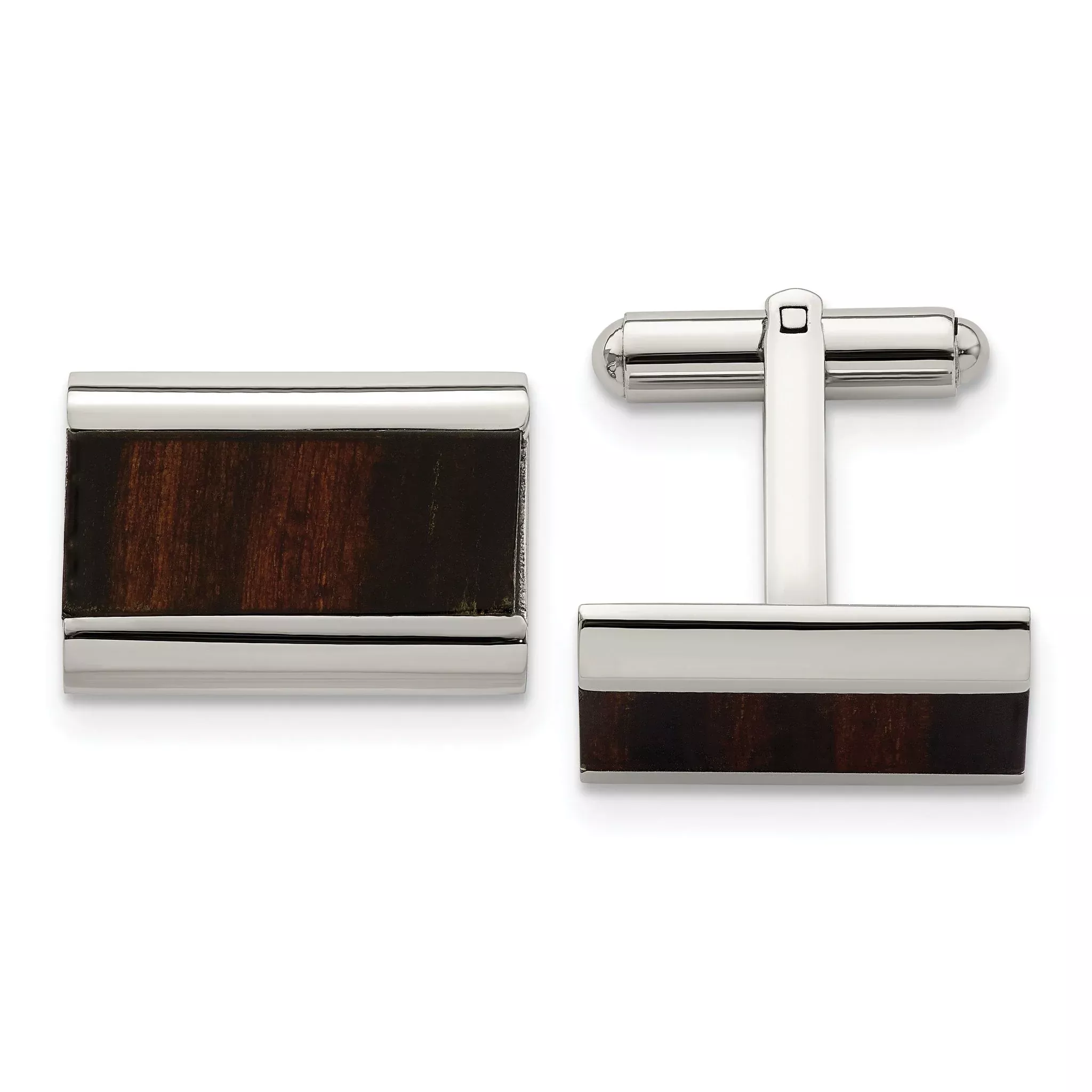 Stainless Steel Black Koa Wood Inlay Cuff Links