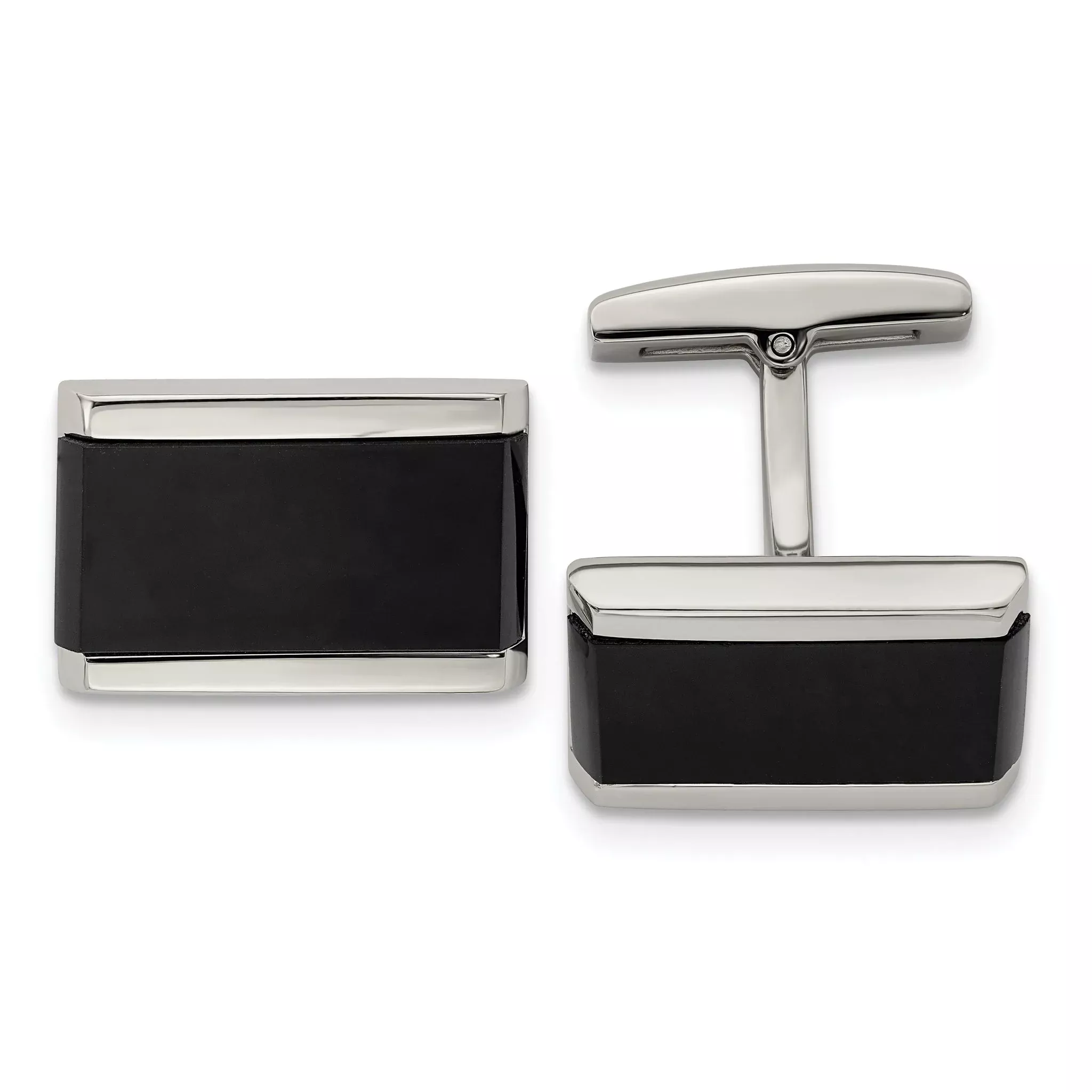 Stainless Steel Polished Black Onyx Cuff Links