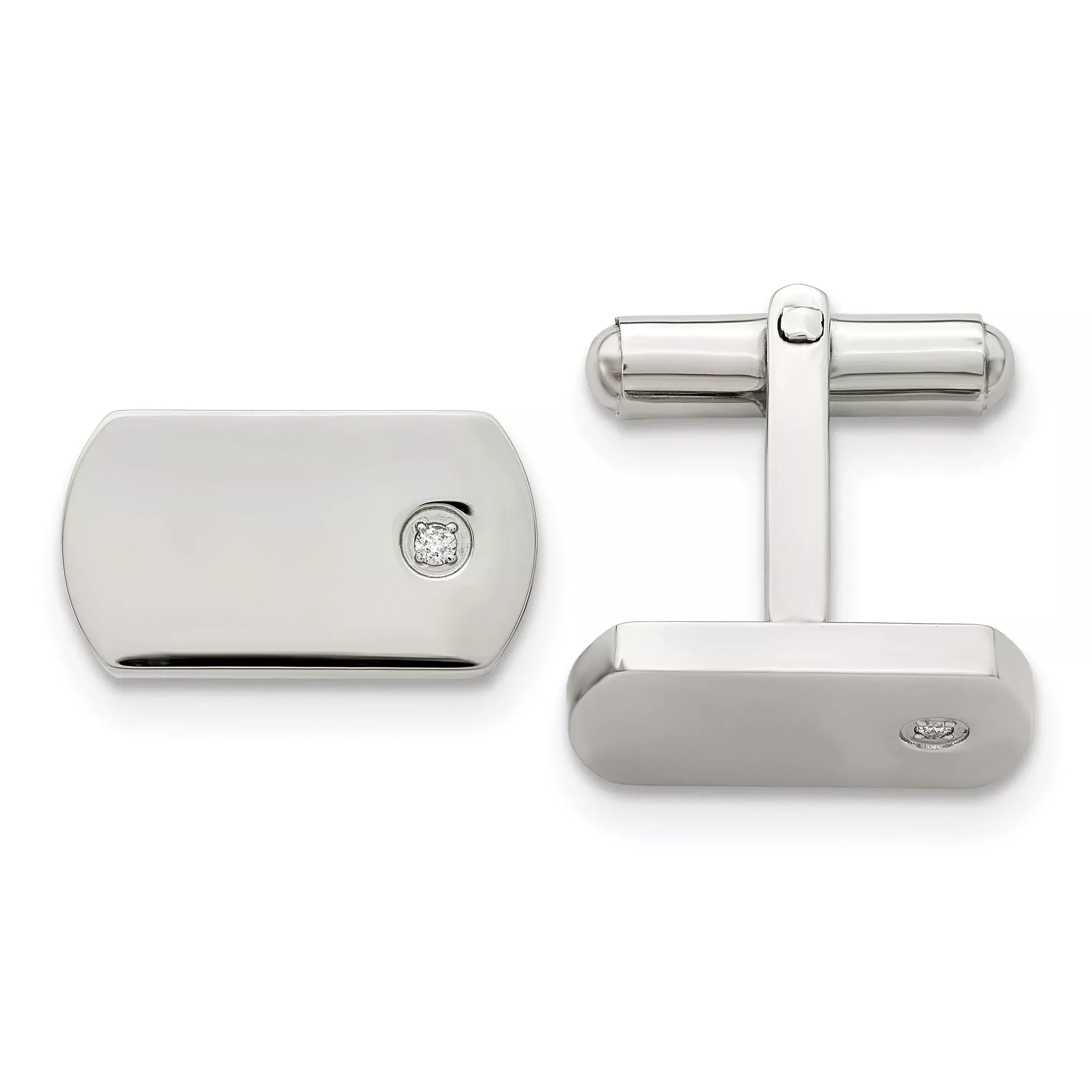 Stainless Steel Polished Diamond Cuff Links