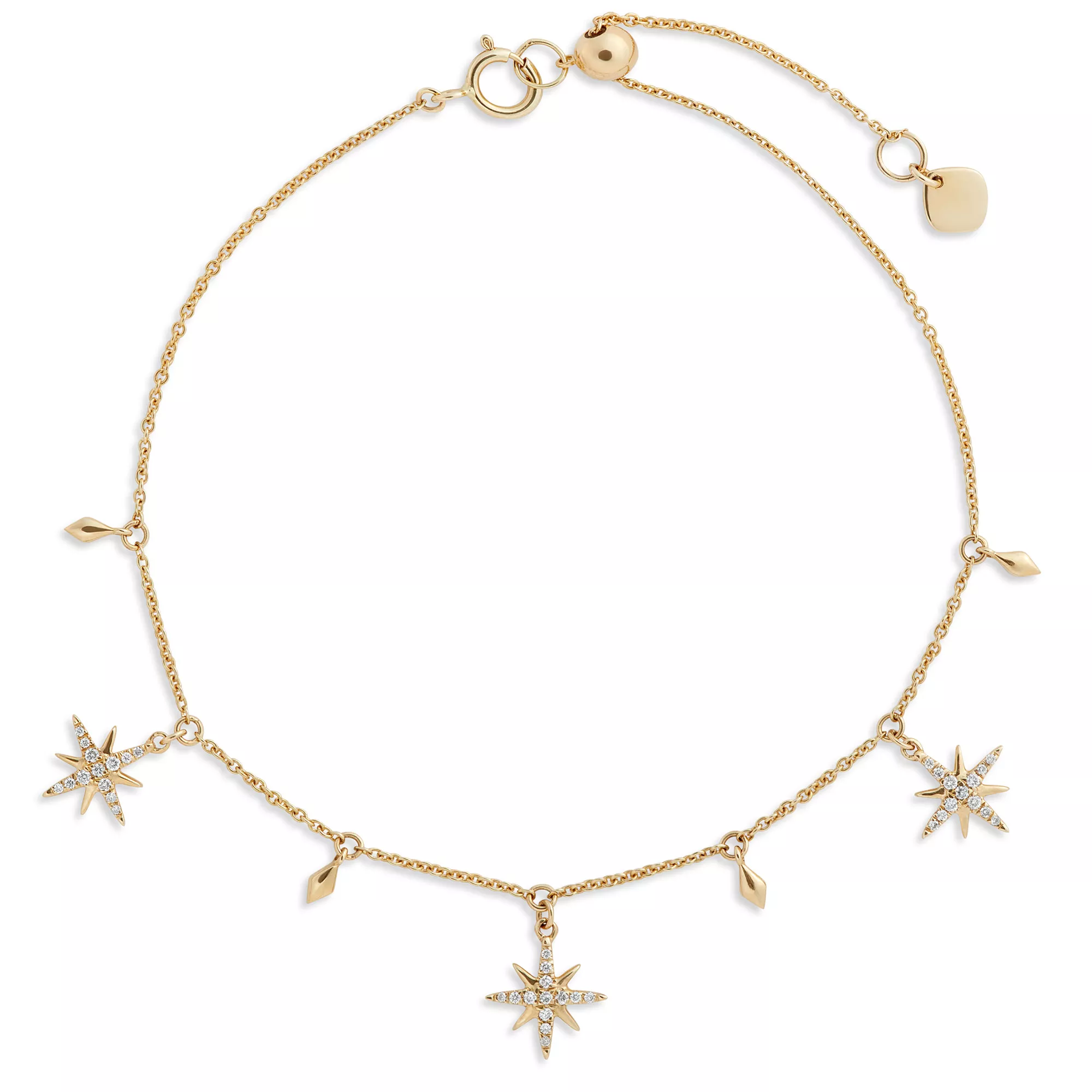 Star Cluster Diamond Dangles Bracelet, 14K Yellow Gold