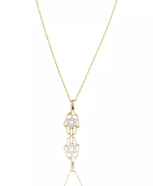 Star of David Hamsa Design Natural Diamond Necklace in 14K
