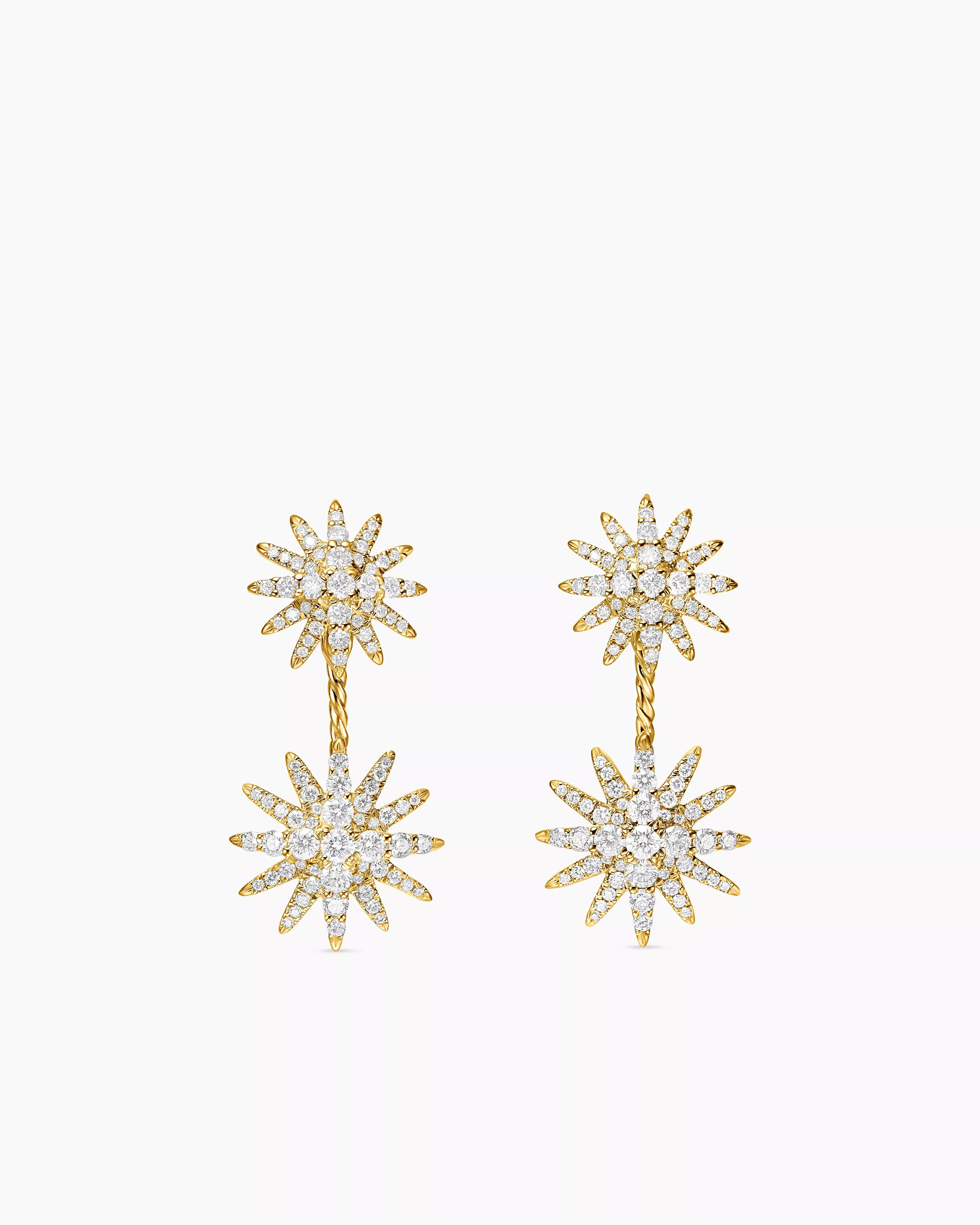 Starburst Double Drop Earrings 18K Yellow Gold with Diamonds, 32.5mm