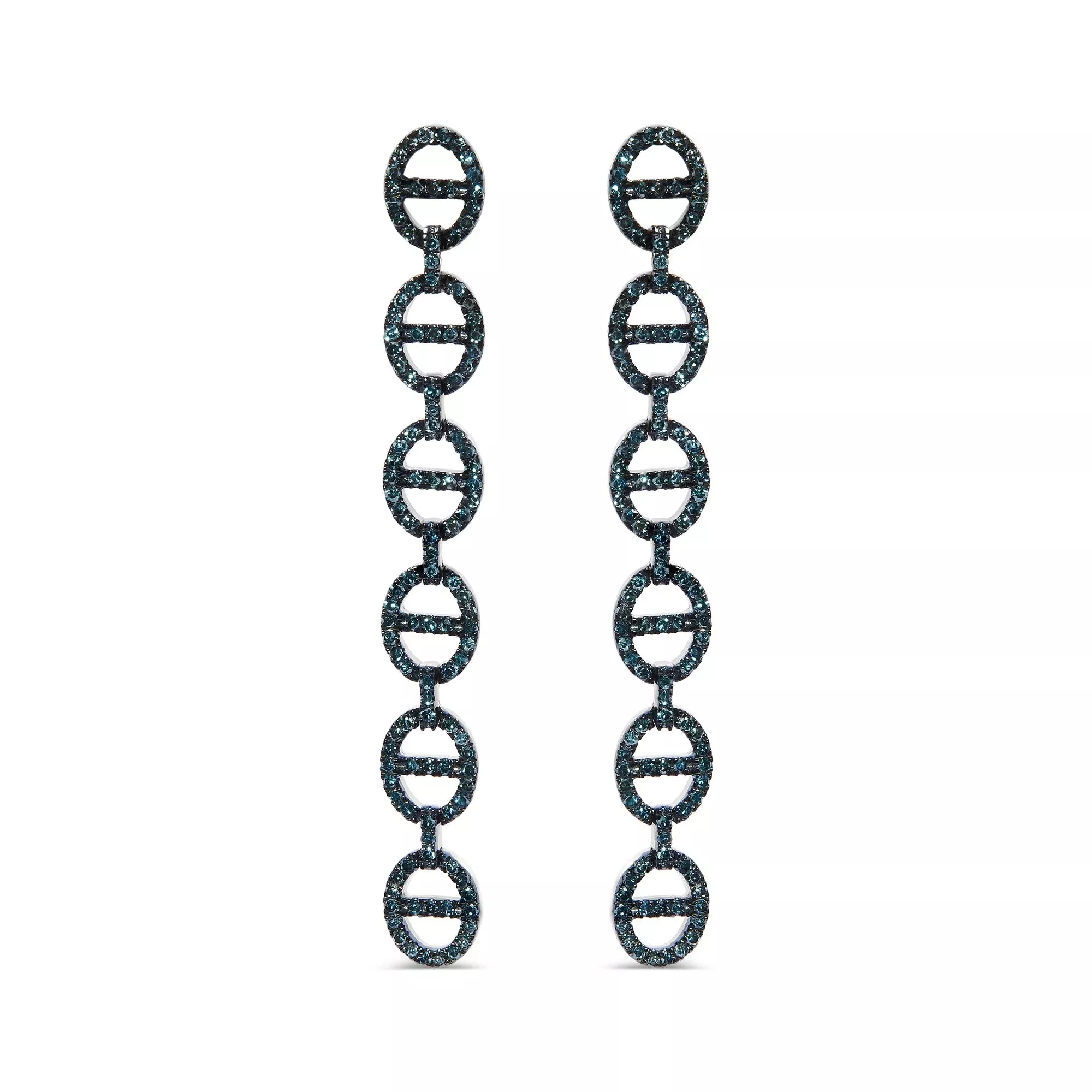 Sterling Silver 1.0 Cttw Blue Diamond Linked Circle Drop Earrings