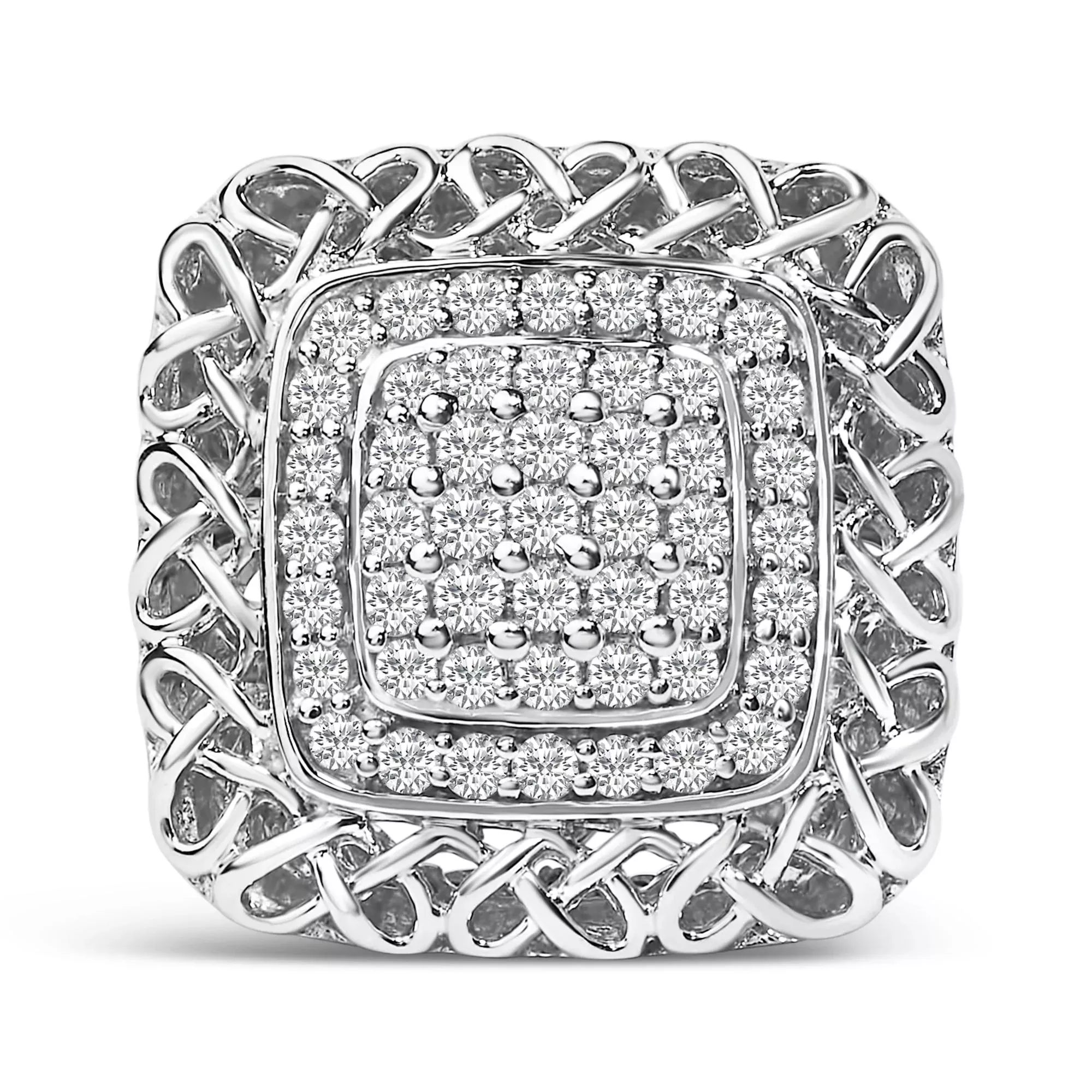 Sterling Silver 1.0 Cttw Diamond Celtic Knot Cocktail Ring