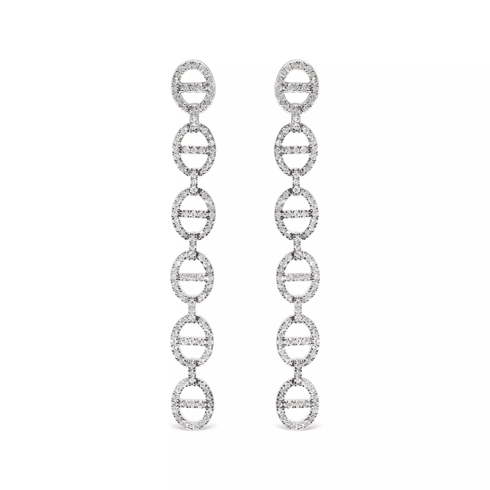 Sterling Silver 1.0 Cttw Diamond Oval Design Dangle Earrings
