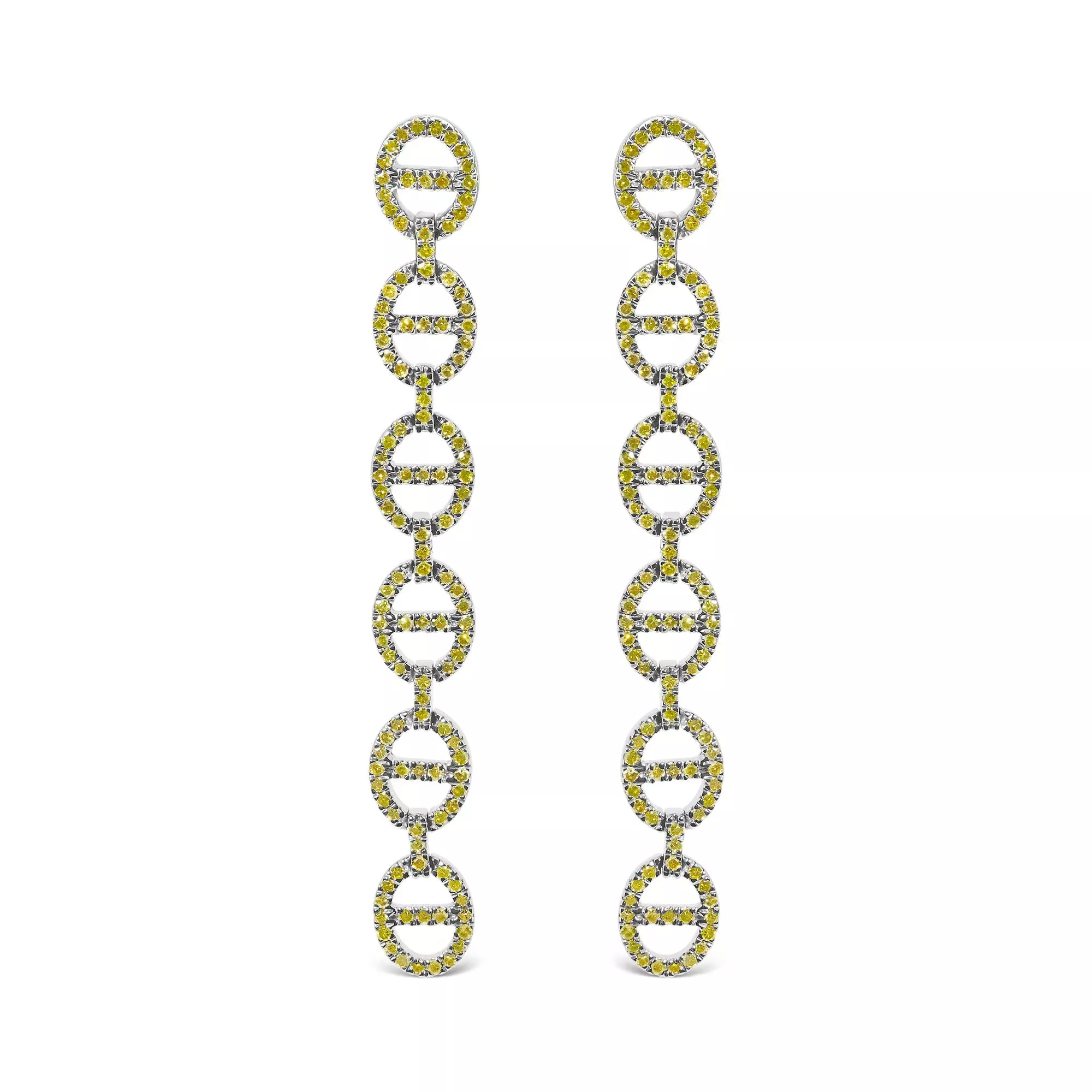 Sterling Silver 1.0 Cttw Yellow Diamond Linked Circle Drop Earrings