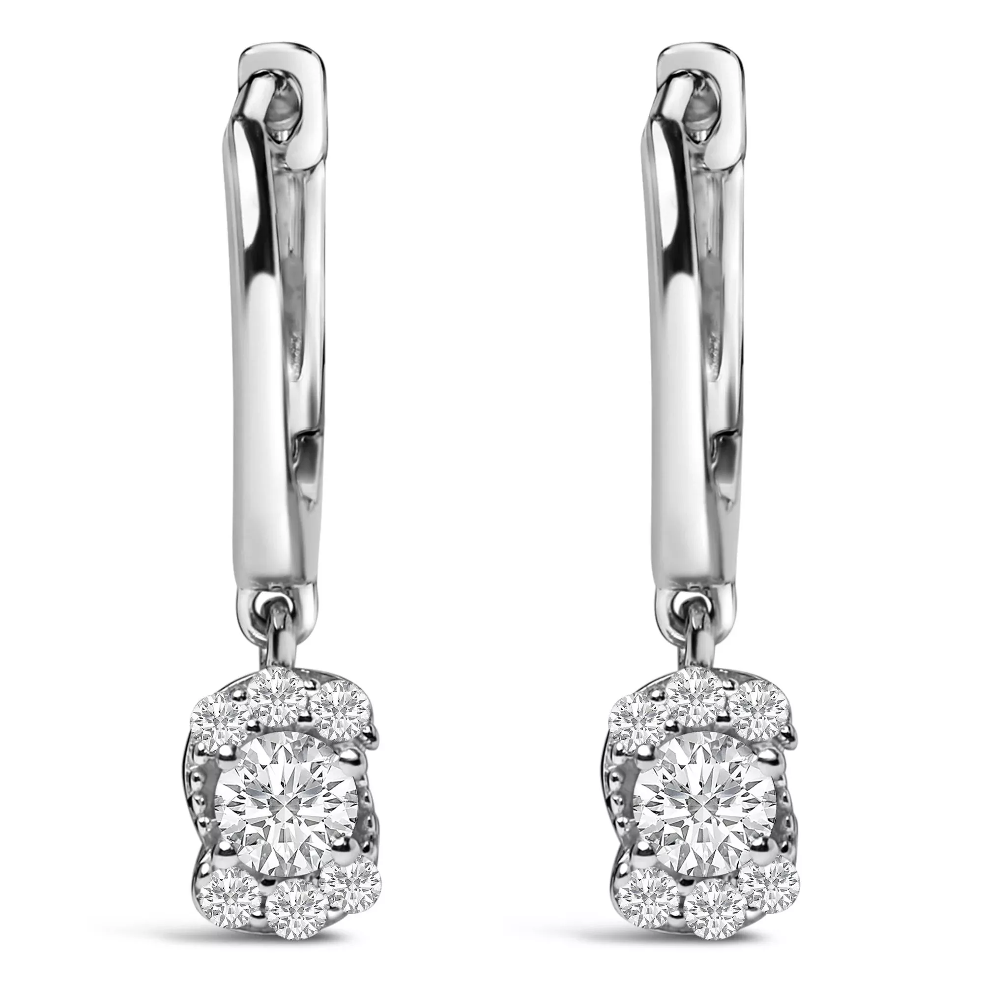 Sterling Silver 1/2 Cttw Lab Grown Diamond Floral Cluster Drop Earrings
