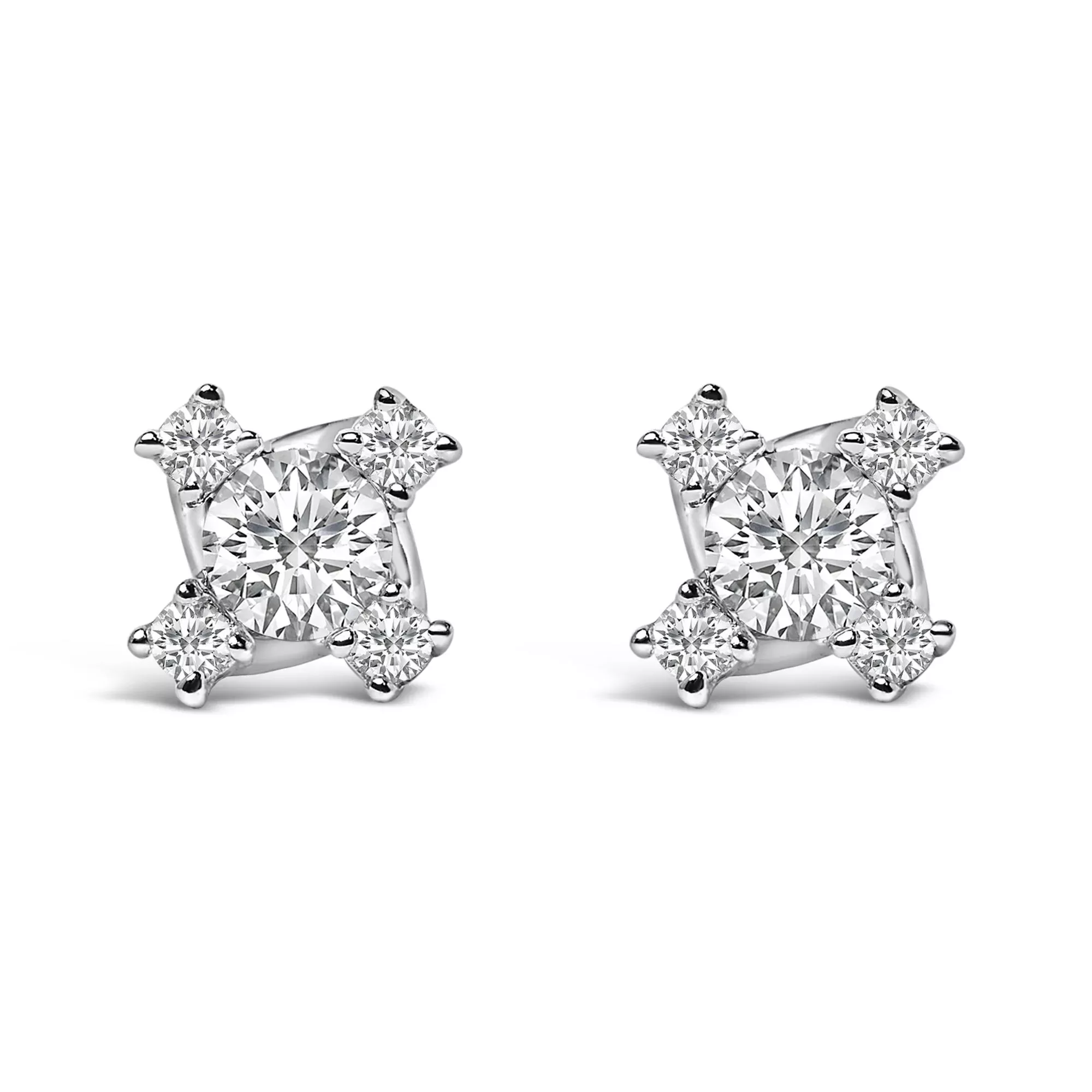 Sterling Silver 1/2 Cttw Lab Grown Diamond Quad Cluster Stud Earrings
