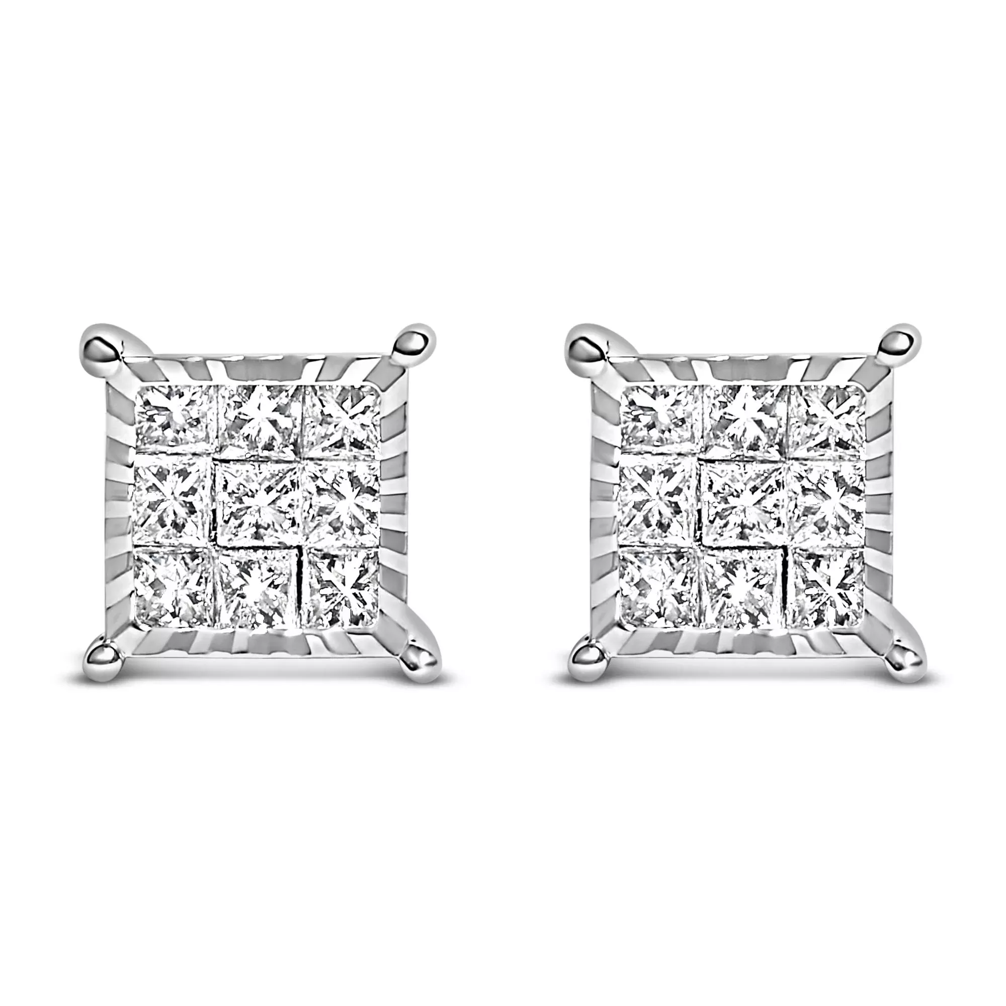 Sterling Silver 1/2 Cttw Princess Diamond Composite Square Stud Earrings