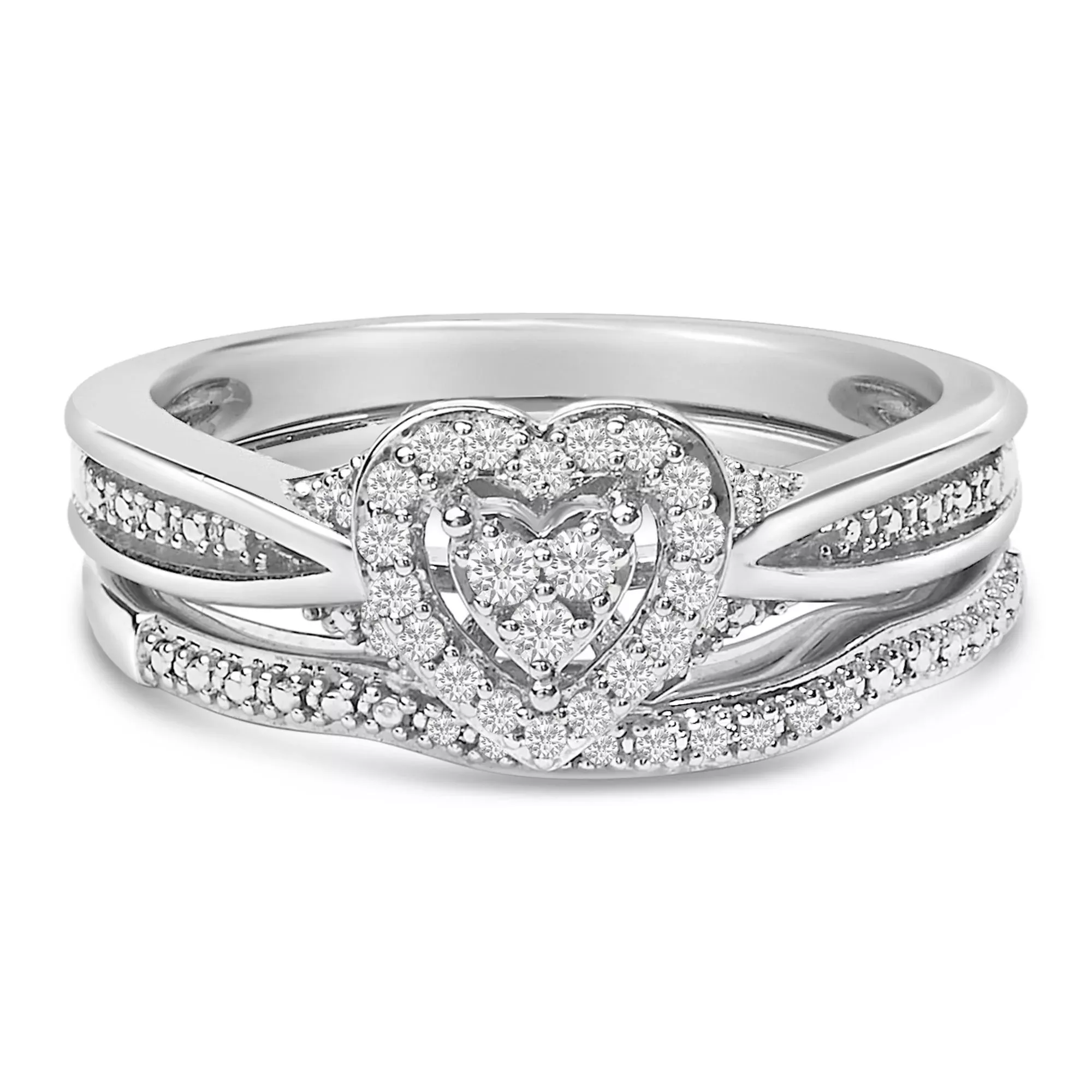 Sterling Silver 1/5 Cttw Diamond Heart Motif Bridal Set
