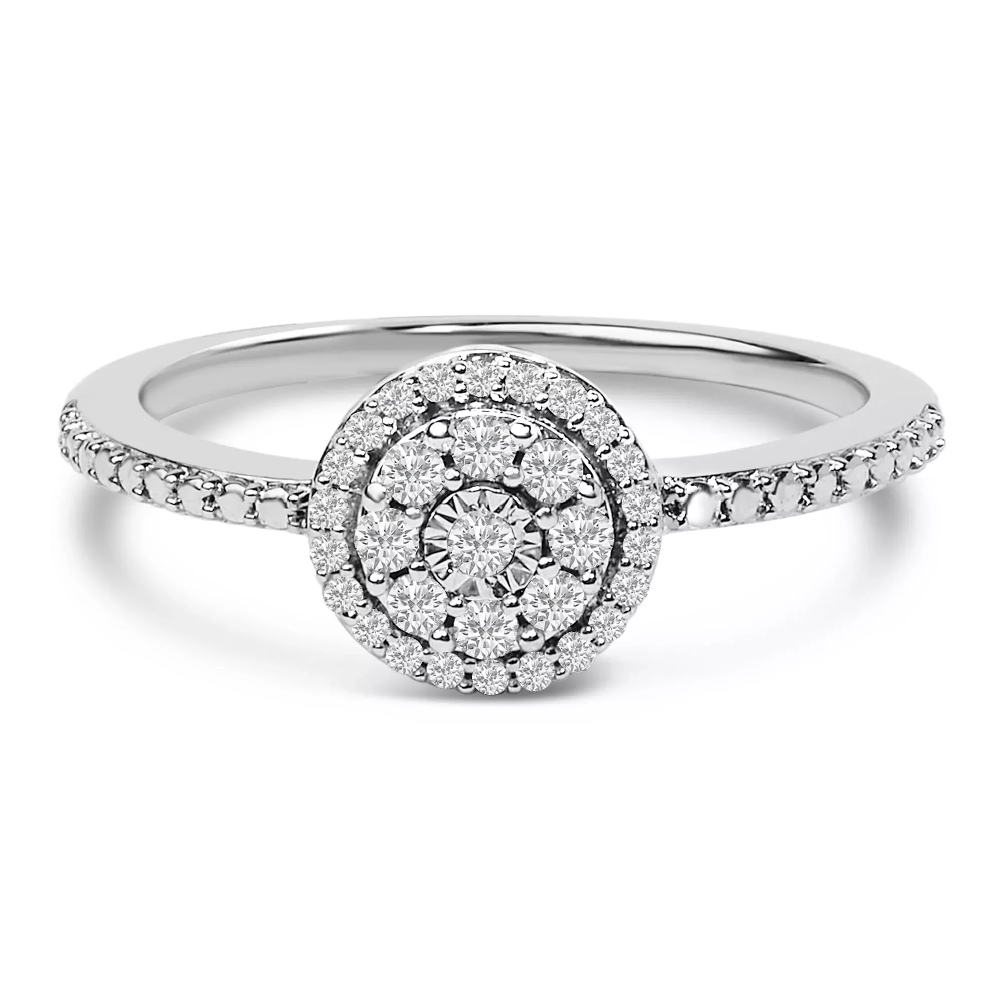 Sterling Silver 1/5 Cttw Diamond Round Motif Halo Ring