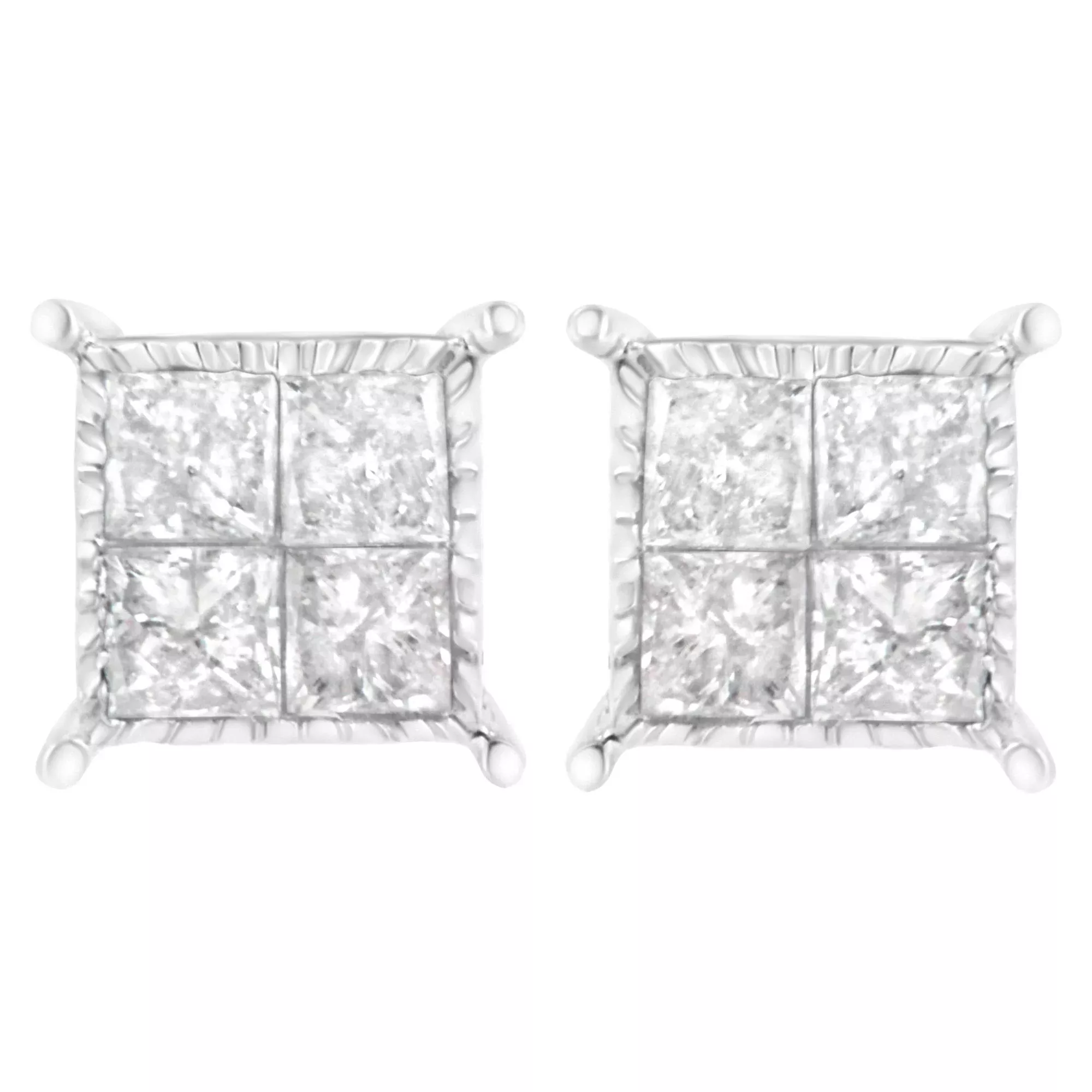 Sterling Silver 3/4 cttw Composite Diamond Stud Earrings (I-J, I2-I3)