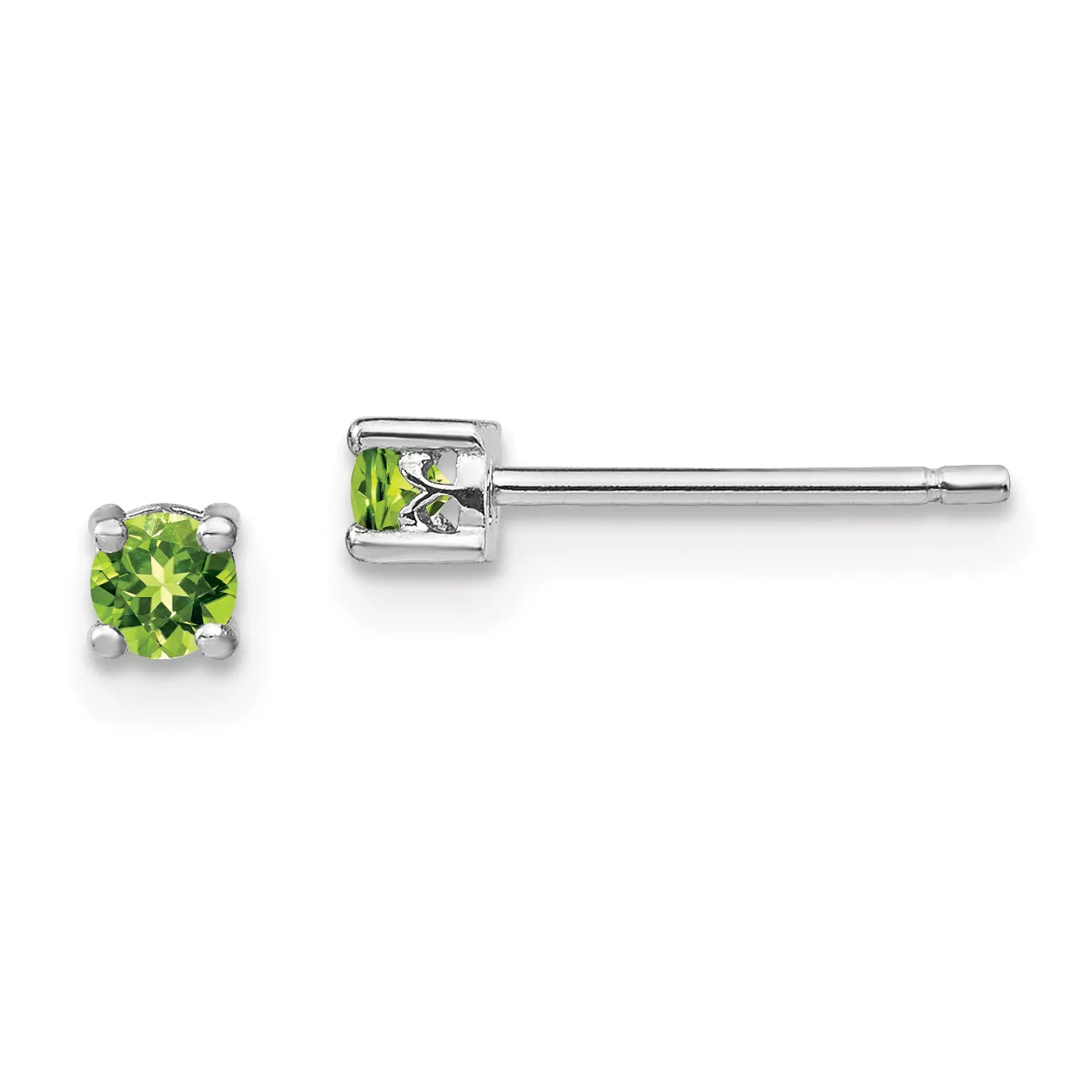 Sterling Silver 3mm Peridot Stud Earrings with Rhodium FinishAugust Birthstone