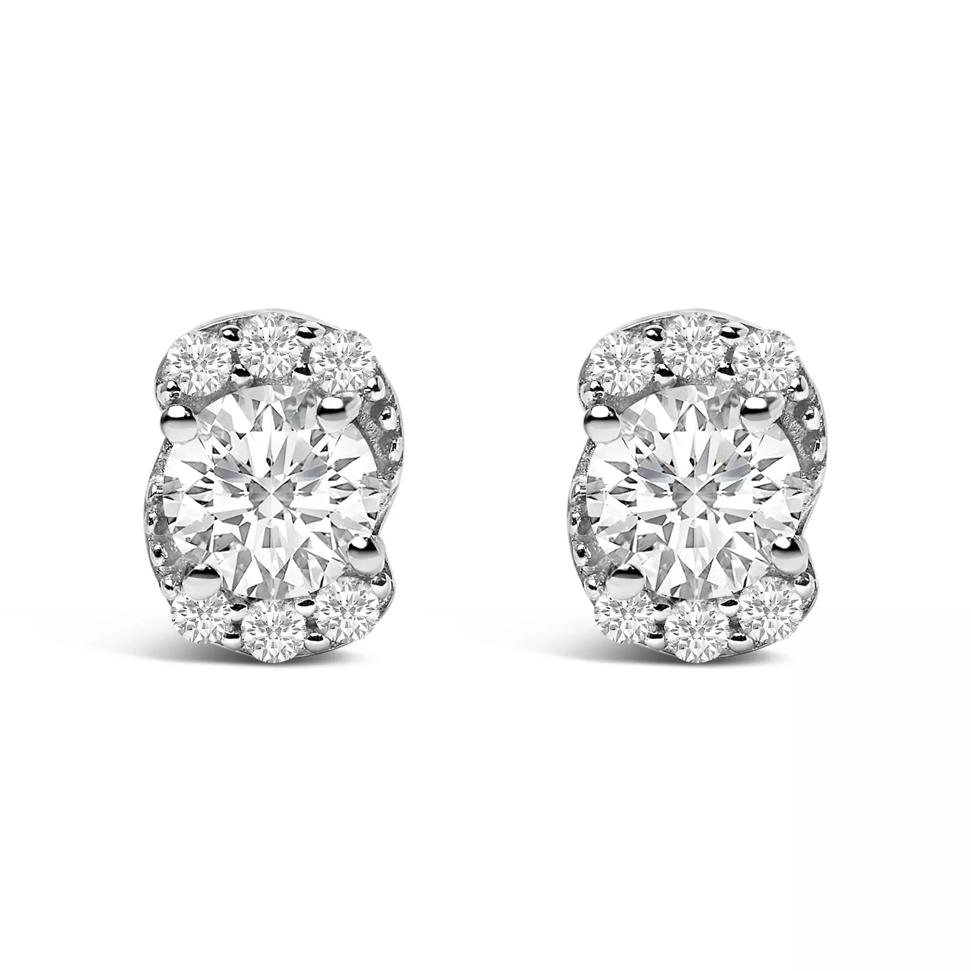 Sterling Silver 5/8 Cttw Lab Grown Diamond Oval Cluster Stud Earrings
