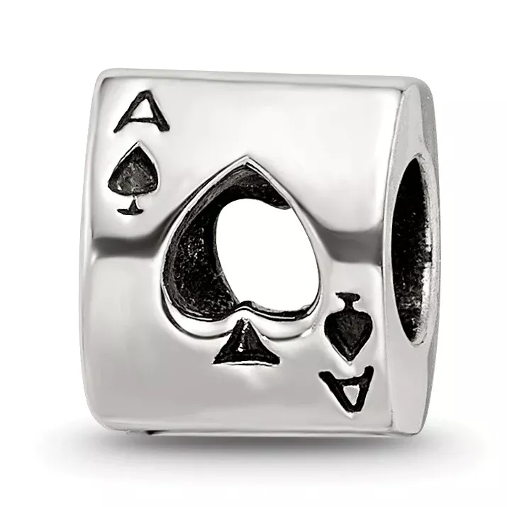 Sterling Silver 925 Ace Card Bead with Antiqued Finish Vintage Charm
