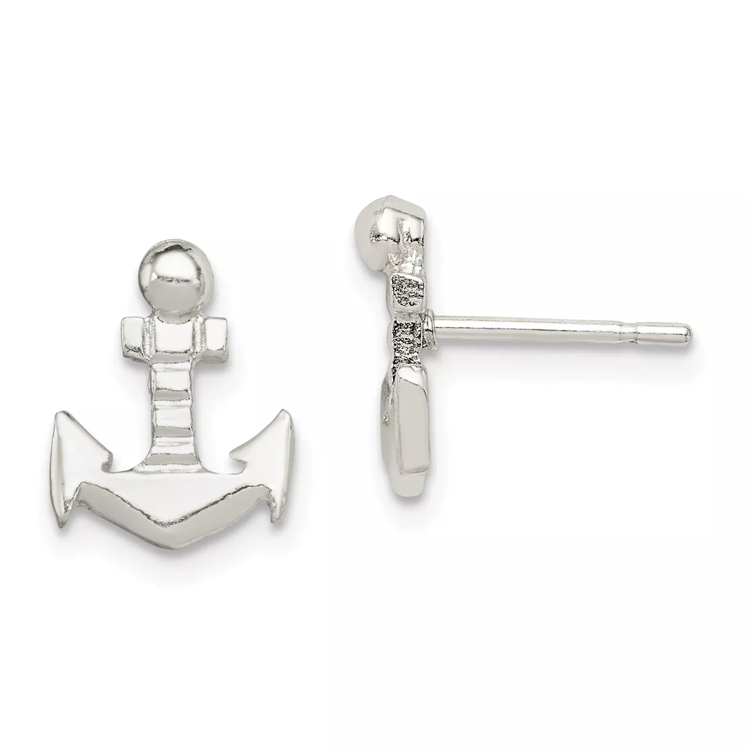 Sterling Silver 925 Anchor Mini Post Earrings with Polished Finish