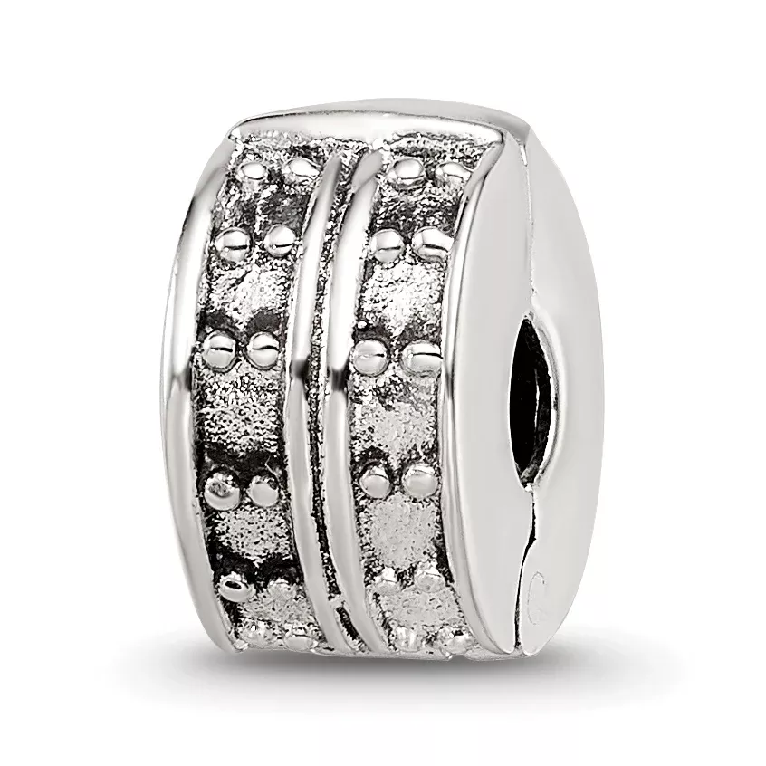 Sterling Silver 925 Antiqued Hinged Clip Bead with Dotted Design