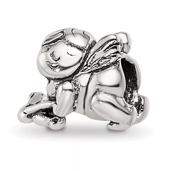 Sterling Silver 925 Antiqued Kids Cupid Bead with Solid Cast Design