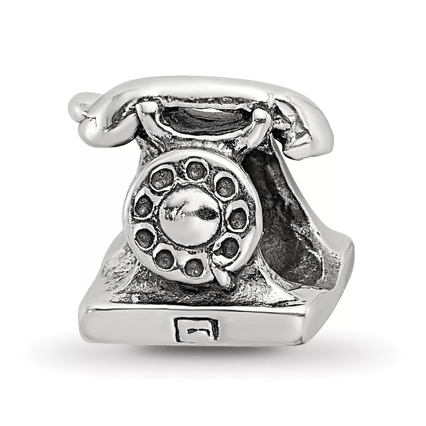 Sterling Silver 925 Antiqued Telephone Bead with Solid Cast Design