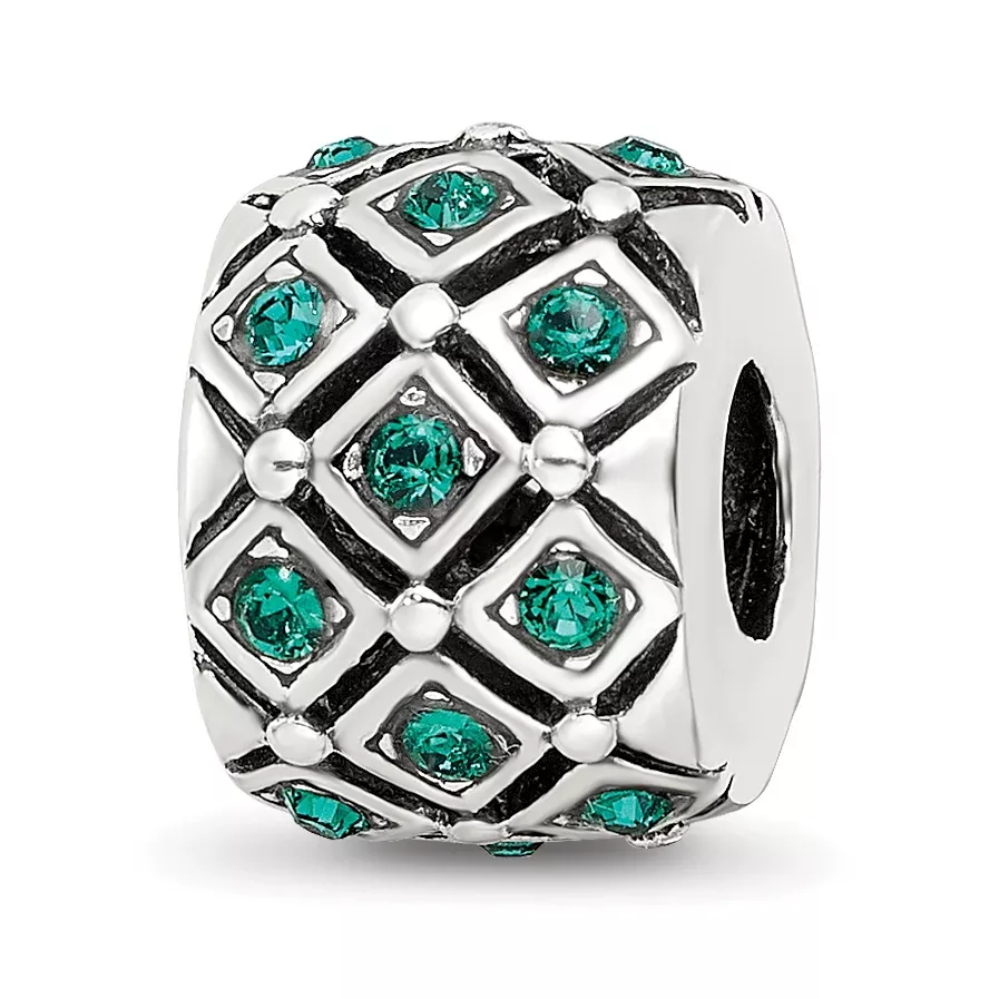 Sterling Silver 925 Bead with Green Crystal May Birthstone Elegant Design